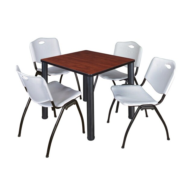 Kee Kee Square Table & Chair Set, Wood, Metal, Plastic Top, Cherry TB3030CHBPBK47GY - main